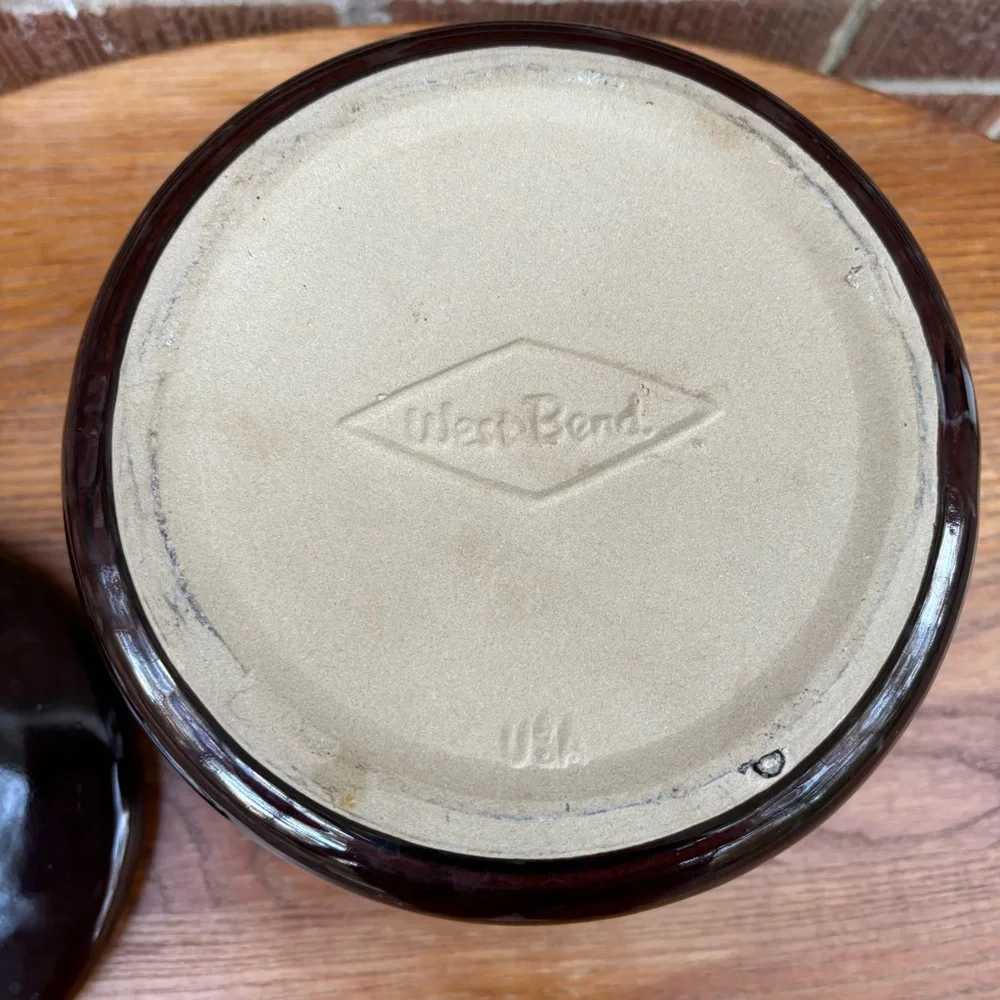 West Bend Vintage Bean Pot Crock Brown Glazed Stoneware USA Pottery  From 1950s